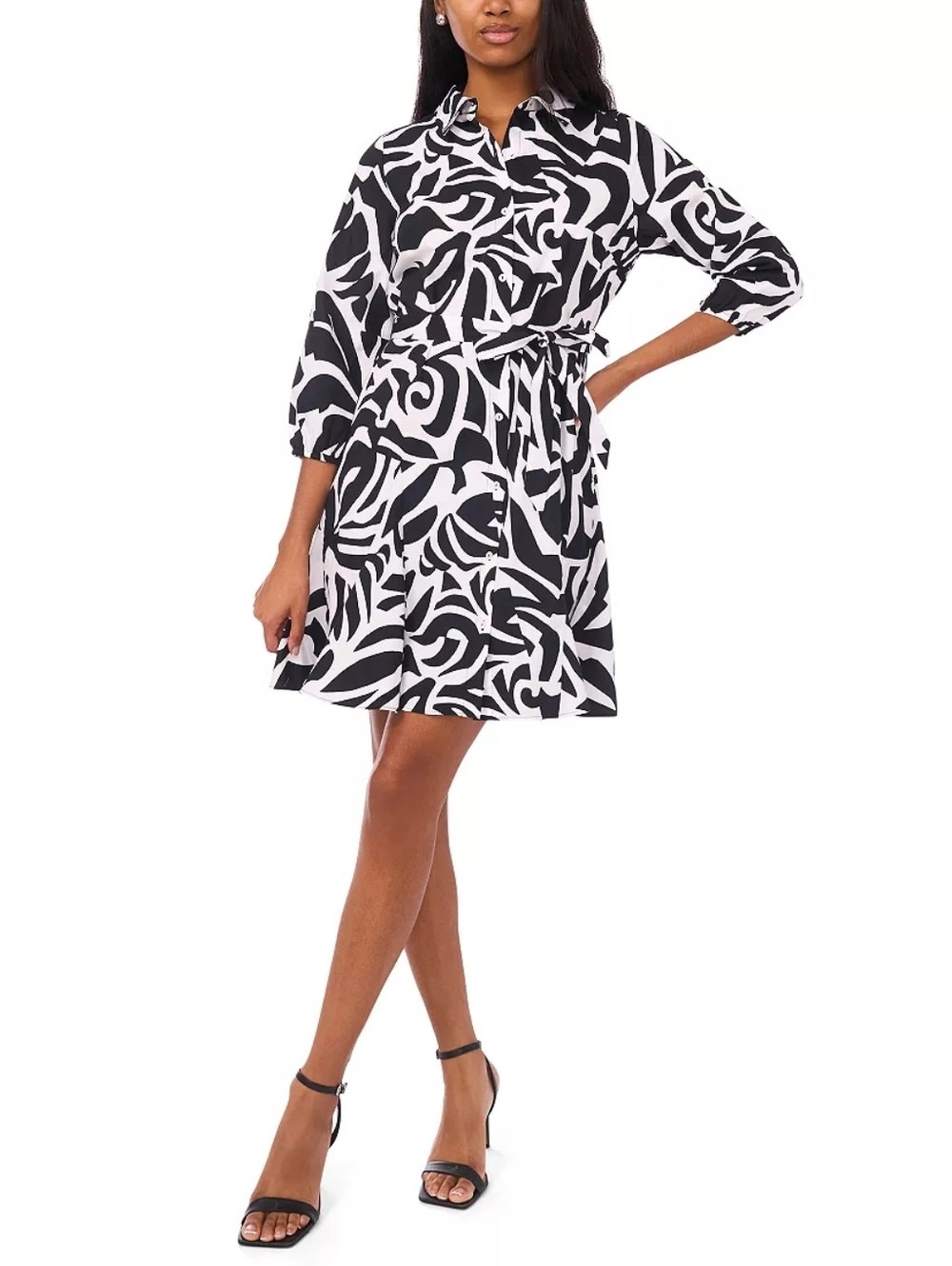 MSK Macy's Abstract Swirl NWT Belted Shirt Dress Medium Ruffle Back